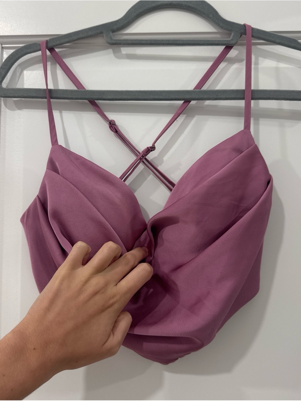 Satin-Look Mauve Crop Top with Crisscross Straps